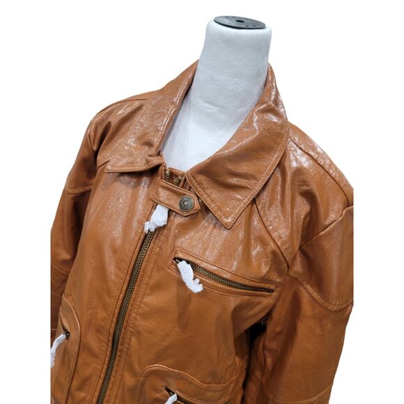 Free People Josie Jacket Large Women's Brown Vegan Leather Moto NEW - Picture 6 of 13